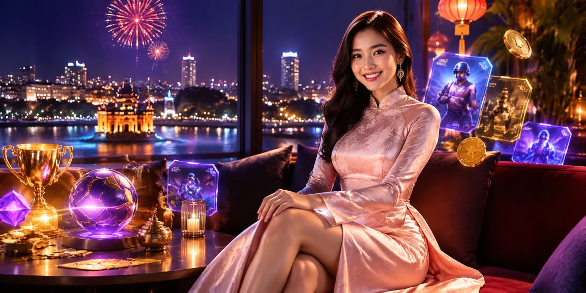 Người dùng Hà Nội trong trang phục áo dài theo dõi esports và sử dụng voucher pp88