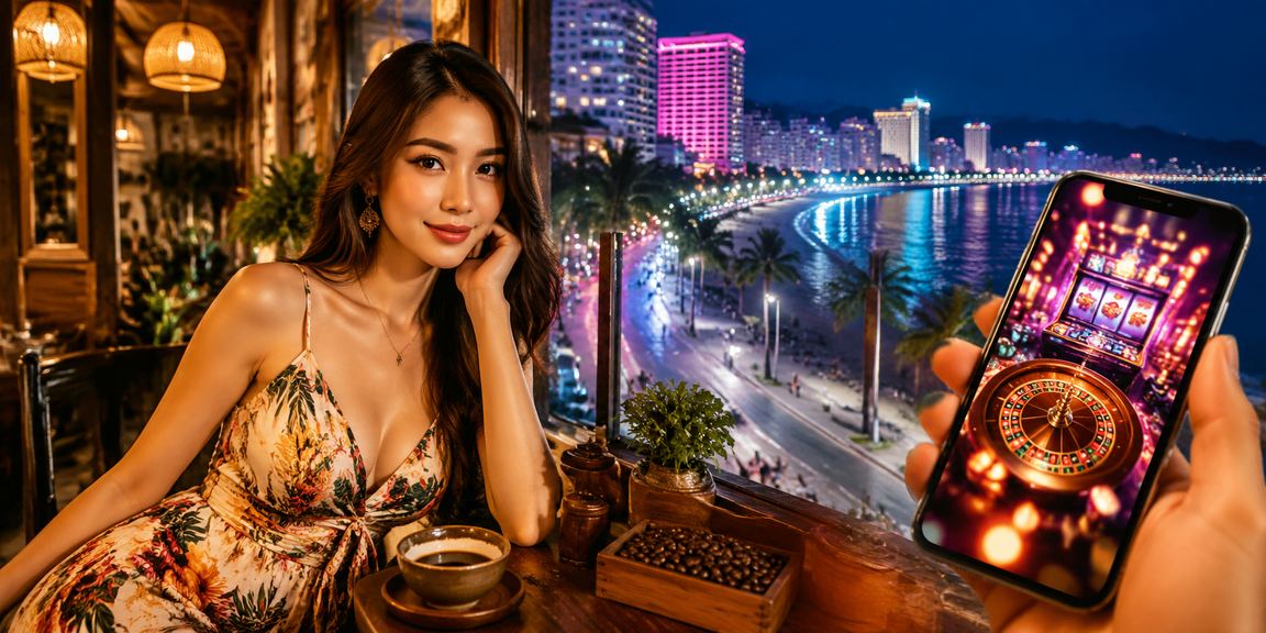 Người dùng xem kèo thể thao trên điện thoại tại Nha Trang – không khí cà phê buổi tối